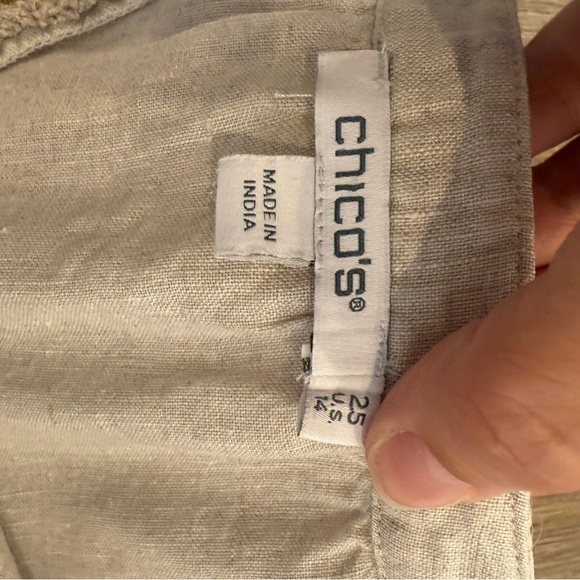 CHICOS 100% Linen Cream Puff Sleeve Embroidered Tunic Blouse Women’s Sz 14 Boho - Picture 7 of 11